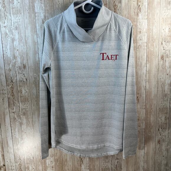 Under Armour Athletic Shirt Womens L Gray Stripe TAFT‎ Rugged Rhino Thumbhole - Picture 1 of 7